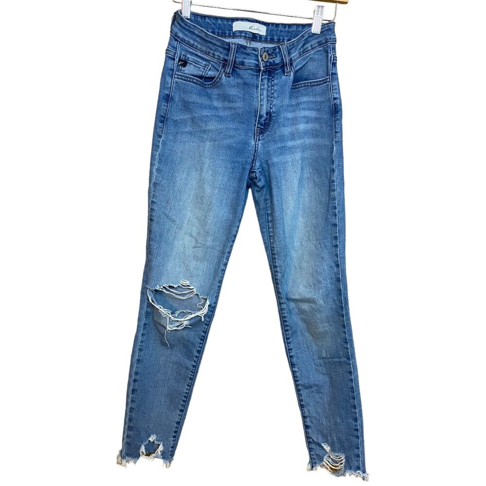 KanCan light wash distressed raw hem skinny jeans KC9111TM - women's 26 junior 5
